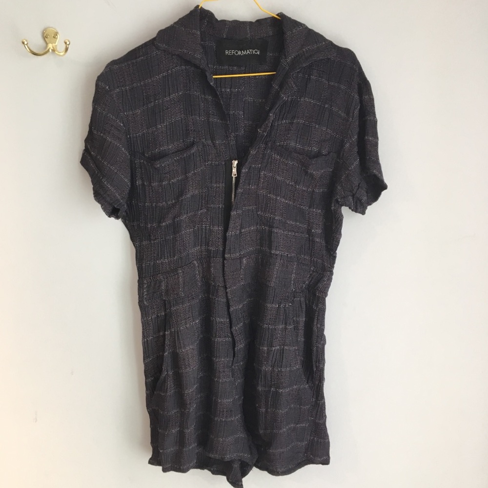 SZ S Reformation Crinkle Woven Zip-Front Romper